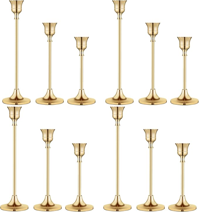 Vintage Gold Brass Taper Candle Holders for Candlesticks, Fireplace & Party - Set of 3-Ruum Studio Home