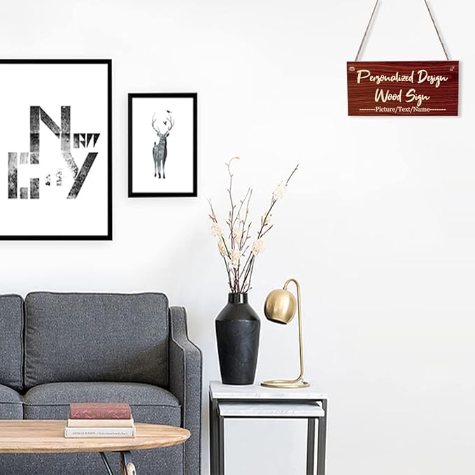 Custom Hanging Wood Sign, Personalized Text Door Sign Plaque, Customized Wall Sign, Customizable Wood Board with Hanging String for Home Decor, Store, Farm 7.8x3.9 inch-Ruum Studio Home