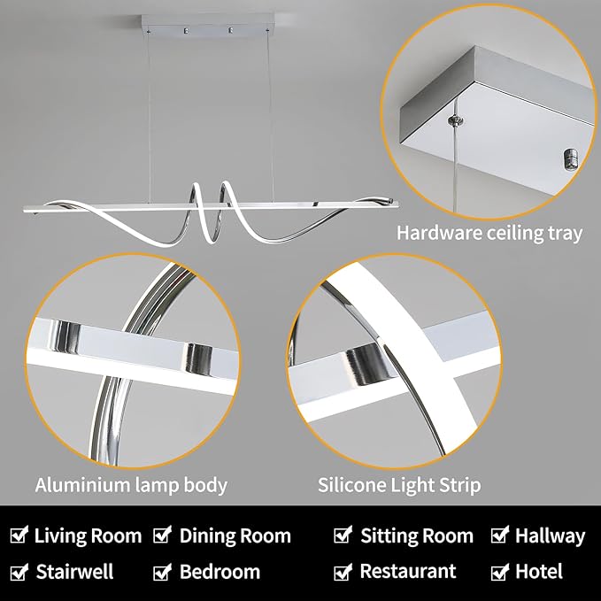 Modern Ceiling Chandelier Light, Acrylic Anti Flicker Pendant Lamp with Remote Control Dimmable 3 Color Mode & Brightness for Kitchen Bar-Ruum Studio Home