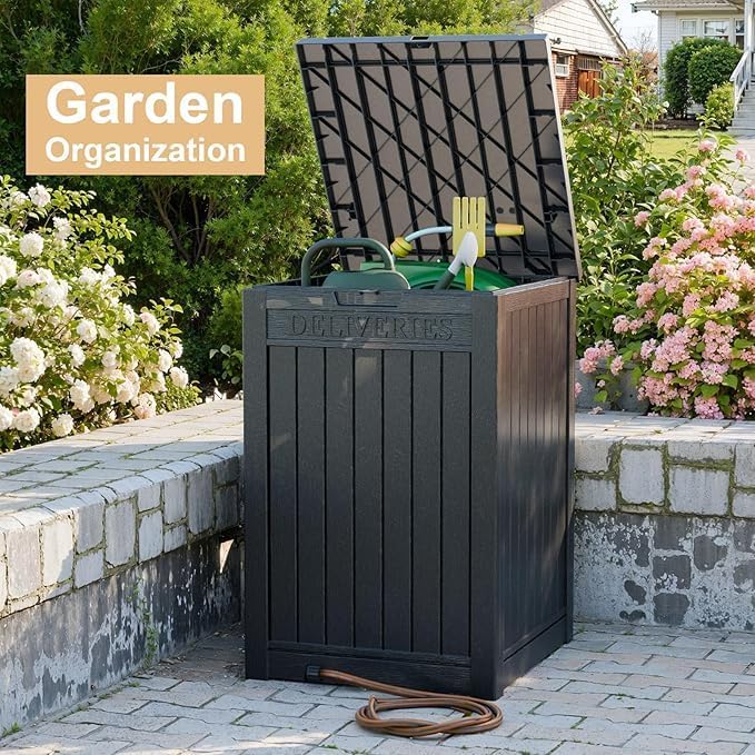 DRATO 48 Gallon Package Delivery Box, Large Lockable Storage Box, Double-Wall Resin Outdoor Package Delivery and Waterproof Deck Box for Porch, Patios-Ruum Studio Home