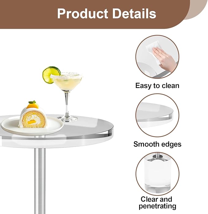 Acrylic End Table, Modern Minimalist Acrylic Side Tables, Clear Side Table for Living Room, Bedroom, Office, Drink Table (12" D x 12" W x 21" H, Silver)-Ruum Studio Home