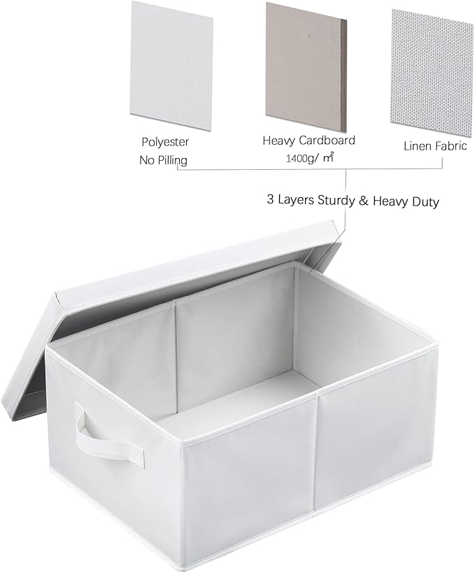 HOONEX Storage Bins with Lids for Organizing, Pack of 2, Storage Boxes with 2 Carrying Handles and Sturdy Heavy Cardboard, 16.5" L x 11.8" W x 7.5" H for Shoes, Books, Clothes, Nursery, White-Ruum Studio Home