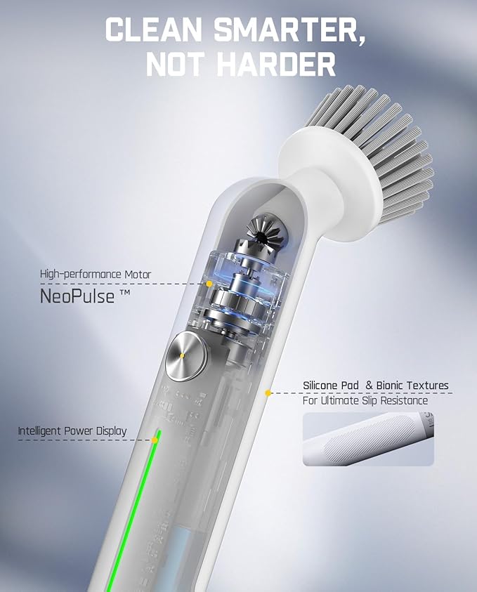 Fanttik G9 Nano Electric Spin Scrubber, Cordless Power Grout Brush, Type-C Fast Charging with LED Power Display, IPX7 Waterproof, 8 Replaceable Heads for Cleaning Grout, Corners, Crevices - White-Ruum Studio Home