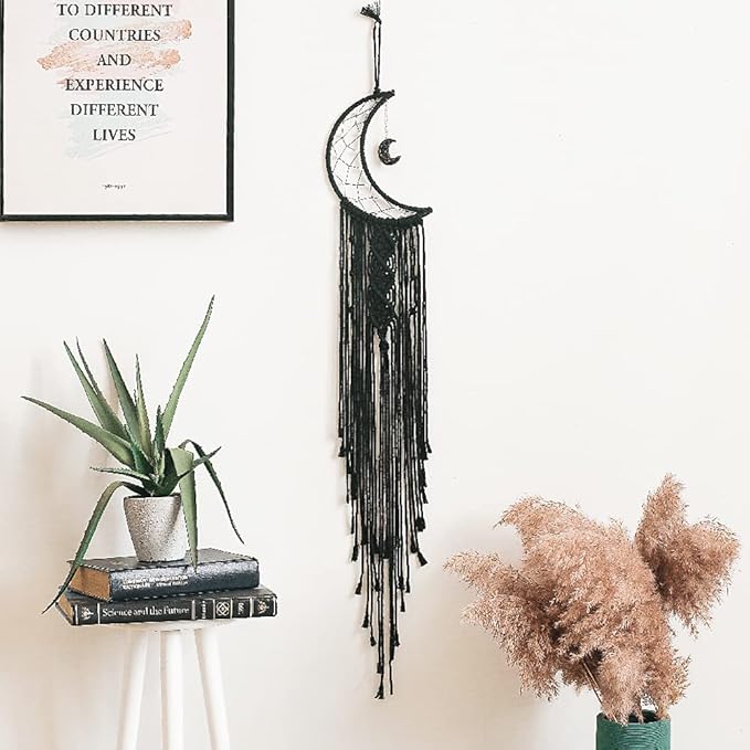 MOONFLY Black Moon Dream Catcher with Handmade Woven Cotton Dream Catchers Boho Macrame Wall Hanging Home Decoration Ornament Craft Gift (Black Moon)-Ruum Studio Home