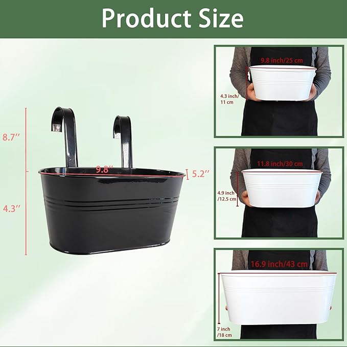 6 Pack Metal Hanging Planter for Outdoor Plants, 10 Inch Black Fence Planters Railing Pots for Garden Patio Balcony Decor, Flower Bucket with Detachable Hooks (Black, 6Pcs)-Ruum Studio Home