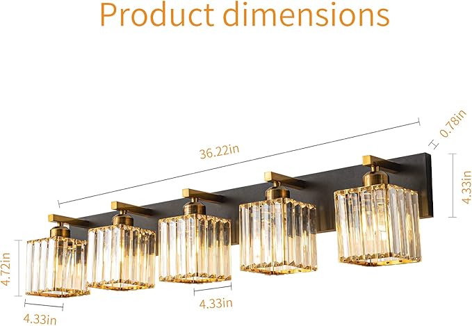 Modern Bathroom Vanity Light 5-Lights Black Gold Crystal Bathroom Wall Light Vanity Light Fixtures，36.22-inch Modern Minimalist Design-Ruum Studio Home