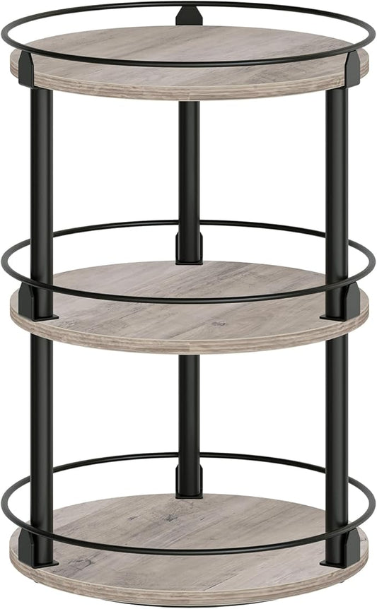 3-Tier Lazy Susan Organizer, Rotating Spice Rack, Spinning Organizer, Industrial Turntable Spice Rack Organizer for Cabinet, Kitchen Countertop, Greige and Black SR23BG-Ruum Studio Home