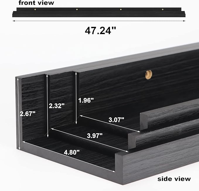 Giftgarden 47 Inch Black Floating Shelves Ledge, Wall Mount Long Picture Rail Large Woodgrain Photo Shelving for Living Room Bedroom Office, Set of 3 Different Sizes-Ruum Studio Home