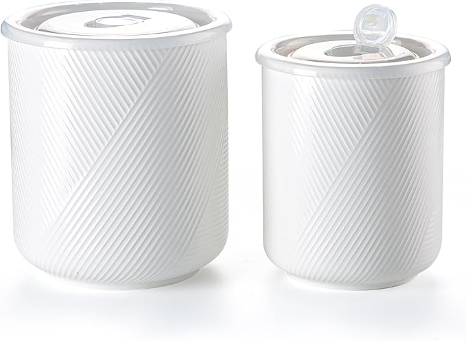 Food Storage Containers with Airtight Lids: Ceramic Canister Sets for Kitchen Countertop - Porcelain Jar for Coffee Tea Flour Sugar Rice Cookies Candy - White (42+75 oz)-Ruum Studio Home
