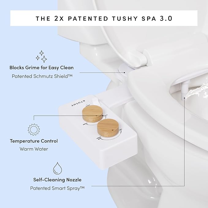 TUSHY 3.0 Spa Cool to Warm Water Bidet Attachment. Easy Universal Toilet Seat Install, Requires Sink Connection for Temperature Control. Fresh Self Cleaning Clean Water (Pink/Bamboo)-Ruum Studio Home
