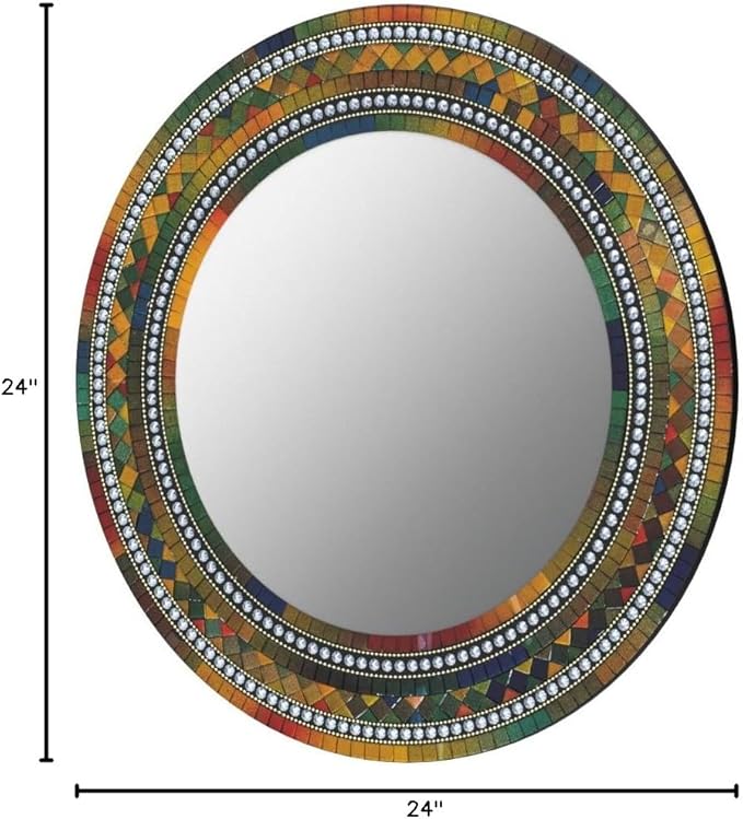 Mosaic Mirror, Wall Art Décor – Handcrafted Decorative Wall Mirror, Autumn Green, Deep Blue, and Brown Round Mosaic-Ruum Studio Home