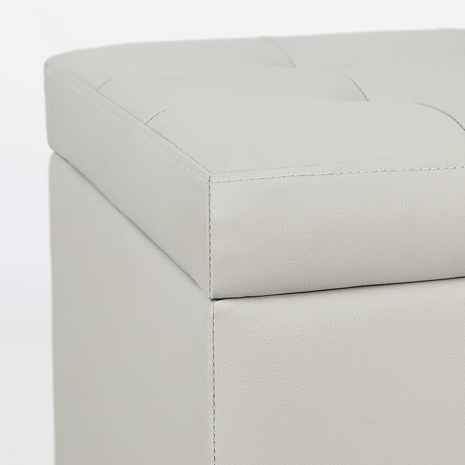 Adeco 18" PU Storage Ottoman, Upholstered Square Faux Leather Foot Rest - Flip Top Footstool with Sturdy Wood Legs, Small Cube Coffee Table Extra Seat for Living Room, Bedroom, Elephant Grey-Ruum Studio Home