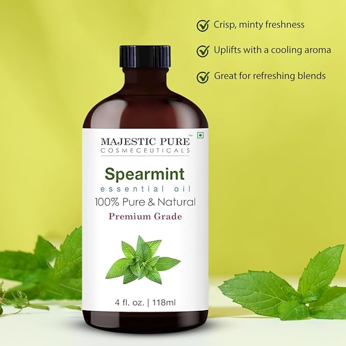 Majestic Pure Spearmint Essential Oil with Glass Dropper - Huge 4 Fl Oz - 100% Pure and Natural Spearmint Oil - Premium Grade Essential Oils for Diffuser, Aromatherapy, Soap and Candle Making-Ruum Studio Home