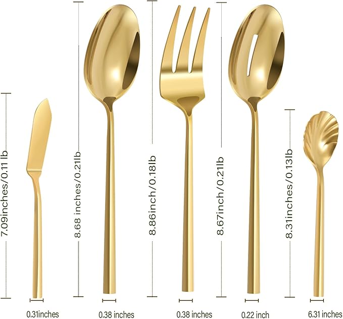 Silverware 65-Piece Gold Flatware Set with Serving Utensils Stainless Steel Thick Heavy Mirror Polished Cutlery Set for Wedding Hotel Restaurant, Service for 12-Ruum Studio Home