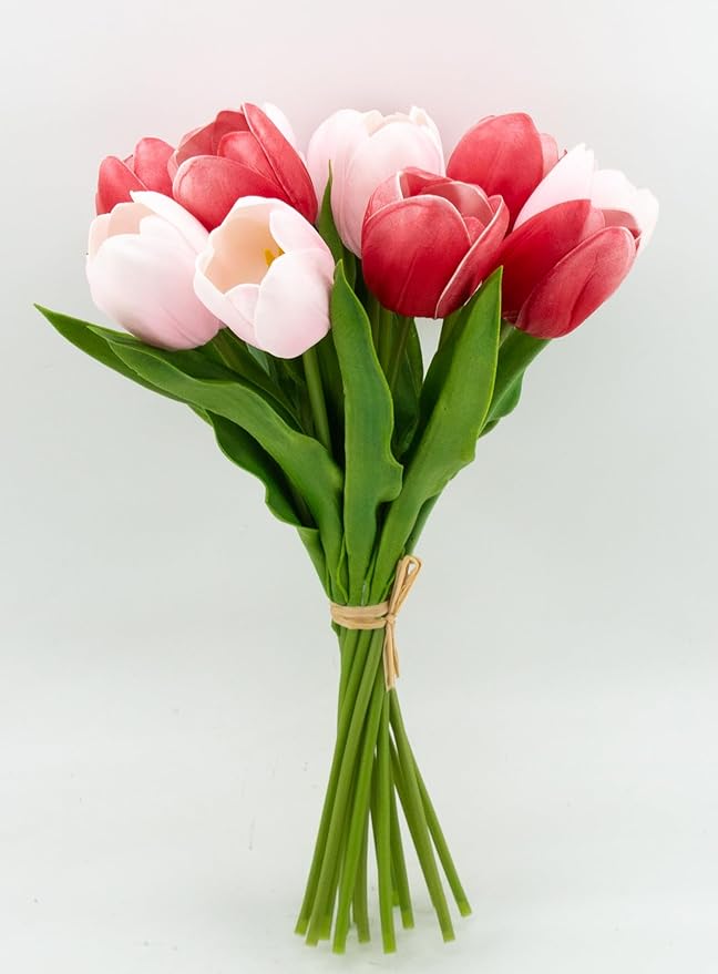 Buart Artificial Tulip in Bulk for Home Kitchen Wedding Bridal Bouquet,Fake Flowers for Valentine's Day Mother's Day Easter Table Centerpieces Decorations(Large Size,Multi Pink,Real-Touch,12pcs)-Ruum Studio Home