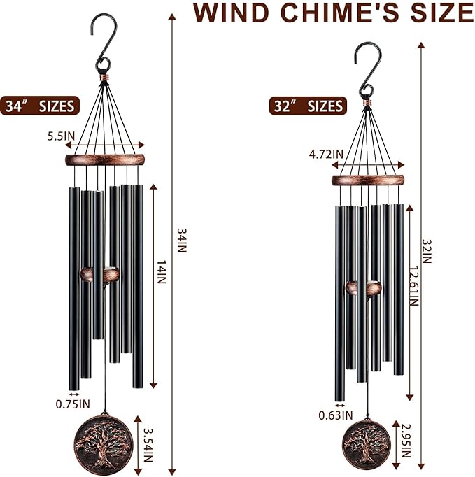 Wind Chimes for Outside, Tree of Life Deep Tone Vintage Wind Chime Outdoor Clearance, Sympathy/Memorial/Festivals/Birthday Gift for Mom Dad Grandma, Home Garden Patio Decor (32" Tree of Life)-Ruum Studio Home