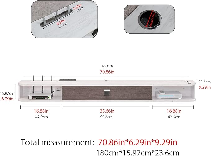 Pmnianhua Floating TV Console, 70'' Wall-Mounted Media Console TV Cabinet Floating TV Stand Entertainment Shelf with Door and Storage (Grayish-White)-Ruum Studio Home
