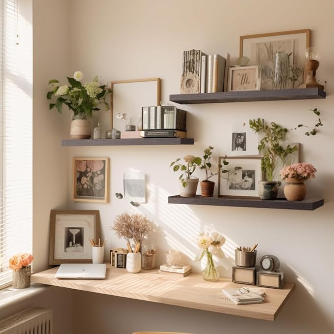 LaVie Home Floating Shelves, 24 Inch Wall Shelf Set of 2, Hanging Shelf with Invisible Brackets, Wall Decor for Bathroom, Bedroom, Living Room, Kitchen Storage, Rustic Brown-Ruum Studio Home