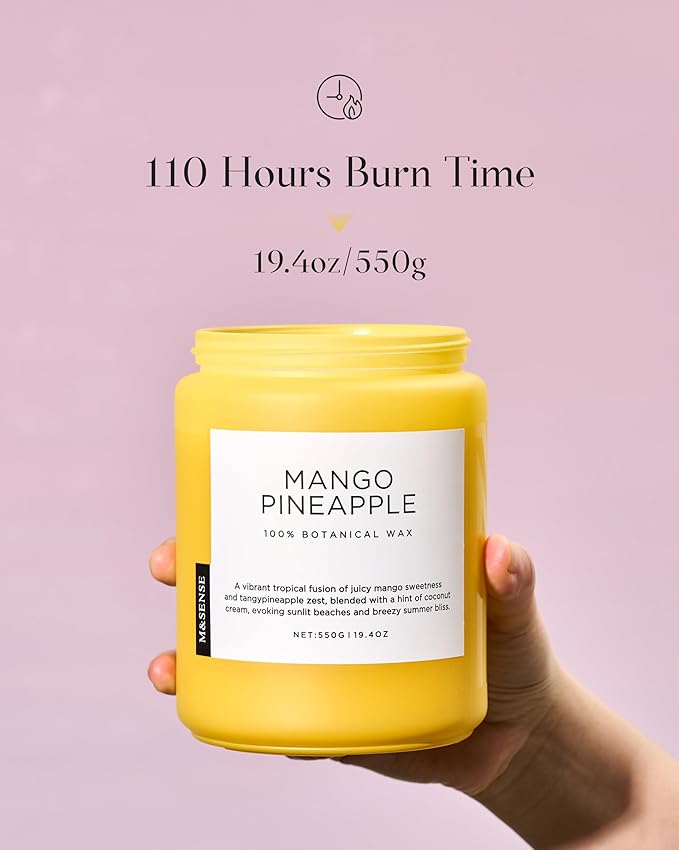 M&SENSE Mango Pineapple Scented Candle, 19.4oz Non Toxic Natural Soy Wax 110 Hours Long Lasting Burn Fruit Scent Summer Gifts for Housewarming, 2 Wick Aromatherapy Candle for Women Men Family Friends-Ruum Studio Home
