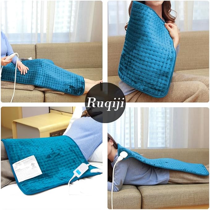 Ruqiji 17''x33'' XXXL King Size Heating Pad with Fast-Heating Technology&10 Temperature Settings, Flannel Electric Heating Pad/Pain Relief for Back/Neck/Shoulders/Menstrual Pain/Leg Cramp (Light Teal)-Ruum Studio Home