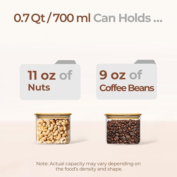 ComSaf 0.7 Qt Rectangle Glass Storage Containers with Lids, Glass Jars with Bamboo Lids, Clear Food Jar, Sugar Coffee Containers, Small Pantry Storage Container for Tea Candy Nuts Spices Oat-Ruum Studio Home
