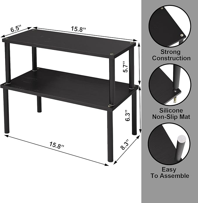 Cabinet Organizer Shelf(Set of 2),Kitchen Counter Shelves,Bamboo Spice Rack Countertop and Cabinet,Stackable Expandable,Large(Black)-Ruum Studio Home