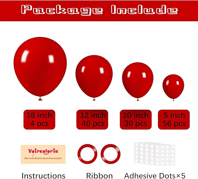 130pcs Ruby Red Balloons Different Sizes 18" 12" 10" 5" Dark Red Latex Balloon Garland Arch Kit for Birthday Baby Shower Graduation Wedding Valentine's Day Christmas Party Decorations-Ruum Studio Home