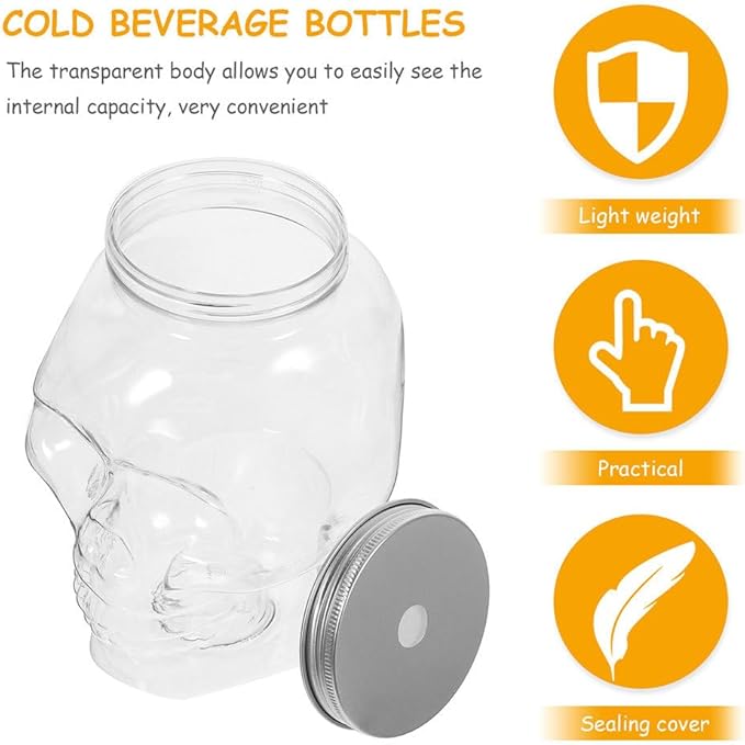 VOSAREA 4pcs Halloween Beverage Bottles Clear Skull Shaped Jar Cups 800ml Plastic Drink Bottles with Screw Straw Hole Lid Party Water Tumbler Skull Beverage Juice Mug-Ruum Studio Home