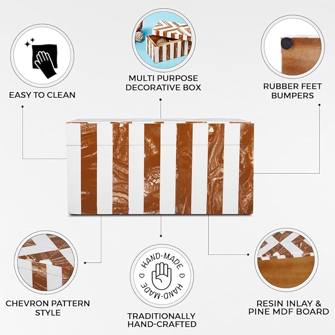 Handicrafts Home Handmade Chevron Pattern Decorative Box - Storage Organizer, Decor Centrepiece, Memory Keepsakes, Home Decor - Boho Style Treasure Box, Multipurpose Gift - Brown, 10x5x5-Ruum Studio Home