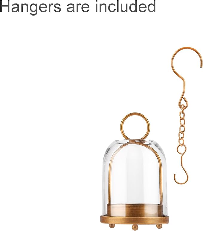 7.5" High Versatile Modern Metal Hurricane Lantern with Handmade Sturdy Glass Dome for 2" Pillar Candle & Plants (Brass, 4" x7.5)-Ruum Studio Home