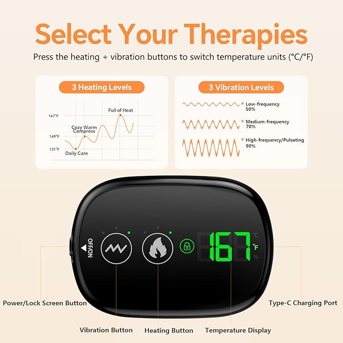 Heating Pad for Back, Lumbar Massager, Heated Waist Belt Wrap, Lower Back Pad with Heat Vibration 3 Levels Adjustable, 180 mins Battery, Cordless Portable, Touchscreen Control-Ruum Studio Home