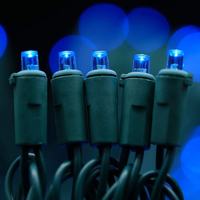 200 Count Blue Wide Angle LED Christmas Lights, 66 ft Green Wire UL Certified Commercial Grade 5mm Holiday String Light Set (Blue)-Ruum Studio Home