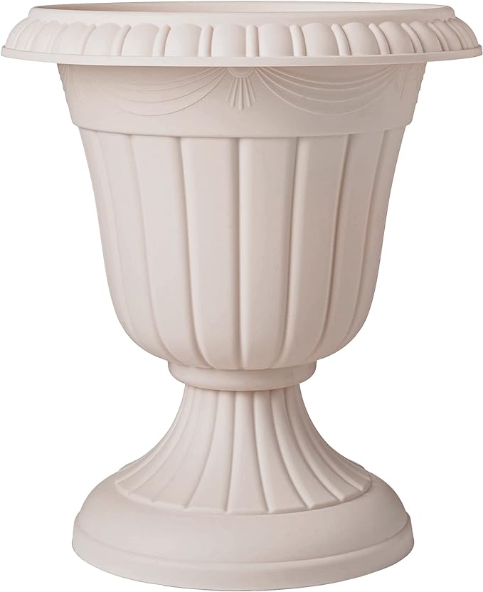 PL00TP Classic Traditional Plastic Urn Planter Indoor/Outdoor, 16" x 18", Taupe-Ruum Studio Home