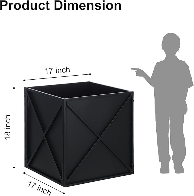SUNNYPARK Large Metal Planter Box 17”x 17”x 18”, Square Modern Black Metal Planter Box Heavy Duty with Drainage Holes for Outdoor Garden Patio-Ruum Studio Home