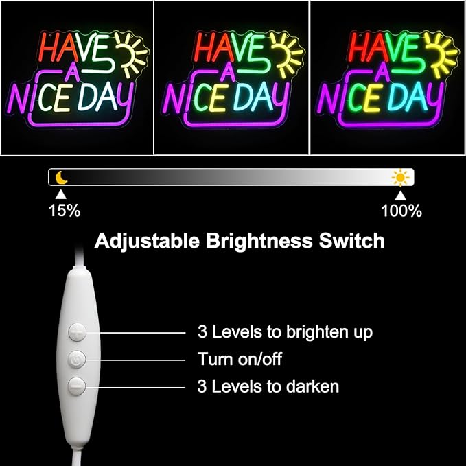 Have A Nice Day Neon Sign for Wall Colorful Letter Neon Light Sun LED Neon Lights Signs Dimmable Words Light Up Signs for Bedroom Living Room School Office Dorm Party Decor Kids Gifts-Ruum Studio Home