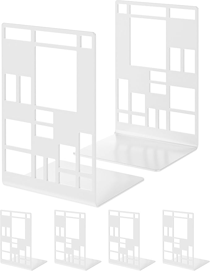 INNPLUS Heavy-Duty Metal Bookends, 6 Pair, White, Anti-Slip Foam Pads, Perfect for Heavy Books, Office, Home-Ruum Studio Home