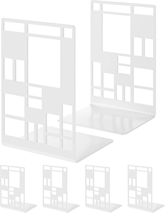 INNPLUS Heavy-Duty Metal Bookends, 6 Pair, White, Anti-Slip Foam Pads, Perfect for Heavy Books, Office, Home-Ruum Studio Home