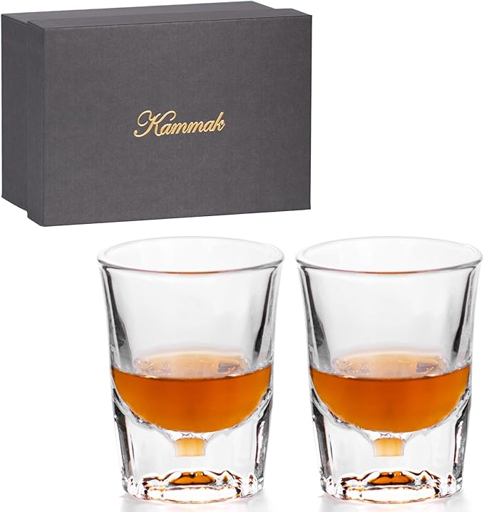 KAMMAK 2 Pack Shot Glasses Bulk 2.5oz Cool Shot Glasses with Heavy Base for Whiskey, Vodka in Bar And Party Gifts for Men, Whisky Lovers, Wedding, Anniversary, Birthday-Ruum Studio Home