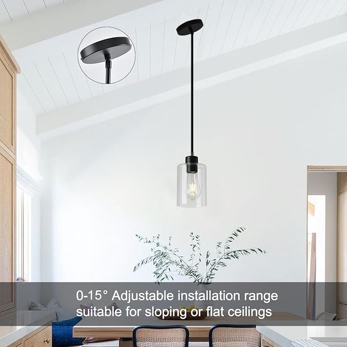 Black Pendant Lights Kitchen Island,Modern Farmhouse Glass Pendant Light,Light Fixture Kitchen Pendant Mini Hanging Light Fixture for Sink (1 Pack Black stem Rod)-Ruum Studio Home