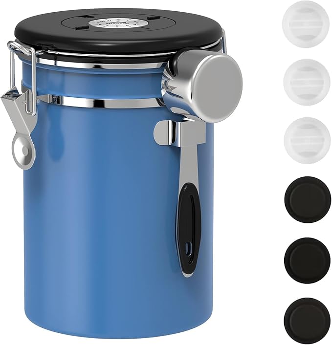 ShanSon Coffee Canister Airtight Coffee Container Stainless Steel Coffee Bean Storage Container with CO2 Release Valve and Scoop Coffee Canister for Beans,Grounds,Sugar,Flour,Tea,Cereal,22OZ,Blue-Ruum Studio Home