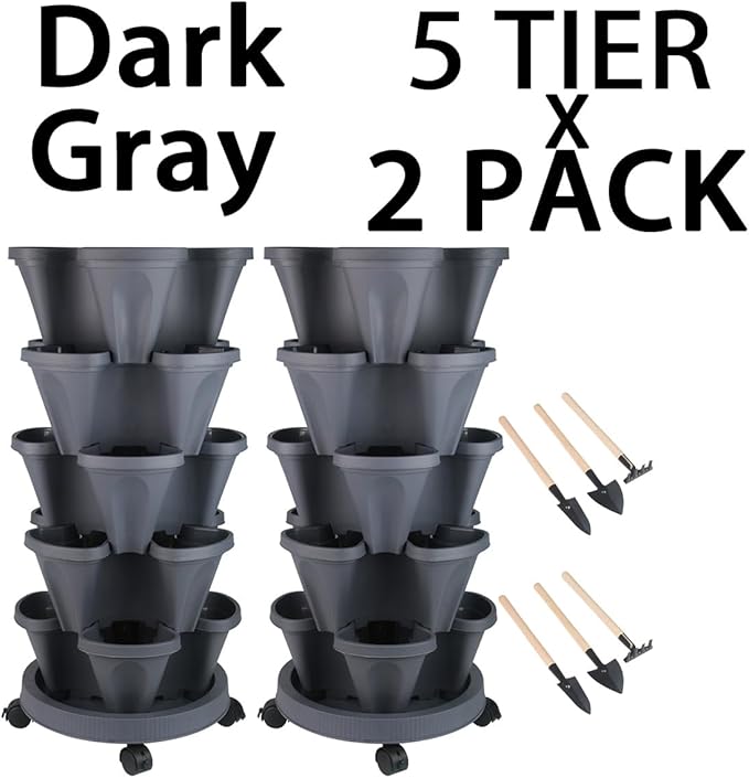 Vertical Planter 5 Tier Stackable Planters Garden Planters Strawberry Herb Flower and Vegetable Planter Indoor Outdoor Gardening Pots with Removable Wheels and Tools-Ruum Studio Home