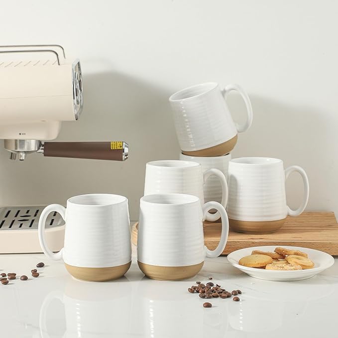 Hasense Porcelain Coffee Mugs Set of 6, 15 Ounce Large Ceramic Coffee Cups Set with Handle for Latte, Tea, Cocoa and Hot Chocolate, White Coffee Mugs for Men and Women, Microwave Safe-Ruum Studio Home