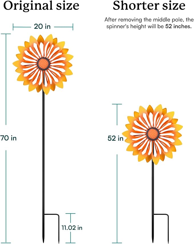 Floral Yard Garden Wind Spinners - Kinetic Outdoor Metal Wind Spinners, Lawn Yard Garden Decor, Birthday Gifts for Women(Sunflower)-Ruum Studio Home