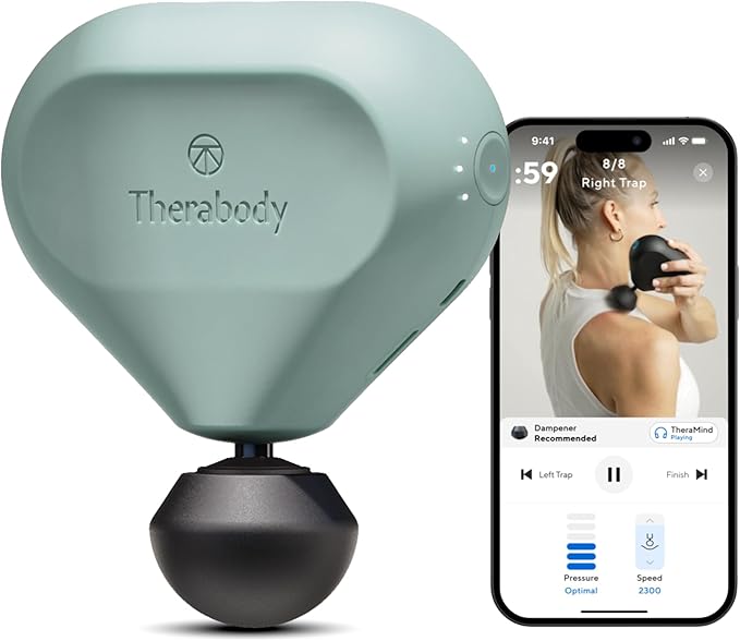 TheraGun Mini (2nd Generation) by Therabody - Handheld Electric Massage Gun - Compact Deep Tissue Treatment for Any Athlete On The Go - Portable Percussion Massager with QuietForce Technology (Green)-Ruum Studio Home
