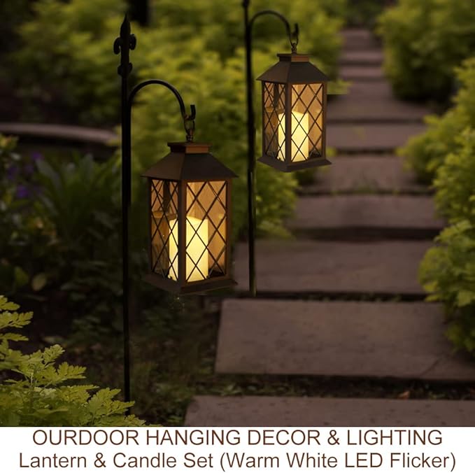 Bright Zeal 2-Pack 13.5" Vintage Candle Lantern with LED Pillar Candle (Black, 6hr Timer) - IP44 Waterproof Battery Powered Candle Lantern - Outdoor Patio Hanging Lantern Decorative Tabletop Lantern-Ruum Studio Home