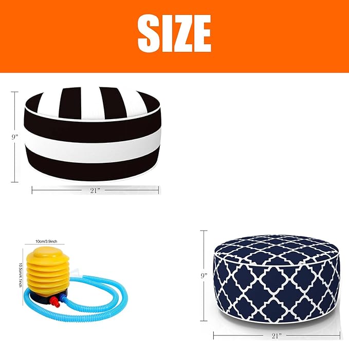 2 Pcs Outdoor Pouf, D21”x H9” Waterproof Outdoor Inflatable Ottoman with Foot Pump, Portable Patio Pouf for Garden Camping or Home Use-Ruum Studio Home