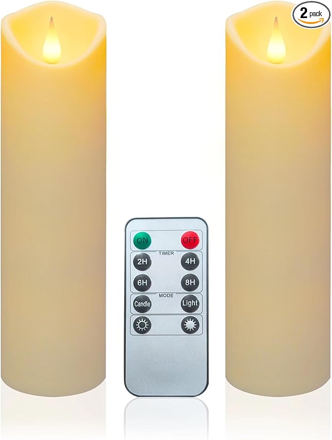 Aignis 2pcs Flameless LED Candles Battery Operated with 10-Key Remote Timer, Indoor Heat Resistant, 3D Wick with Warm Flickering Glow for Cozy Home/Wedding/Holiday Décor (D 2.2" x H 6")-Ruum Studio Home