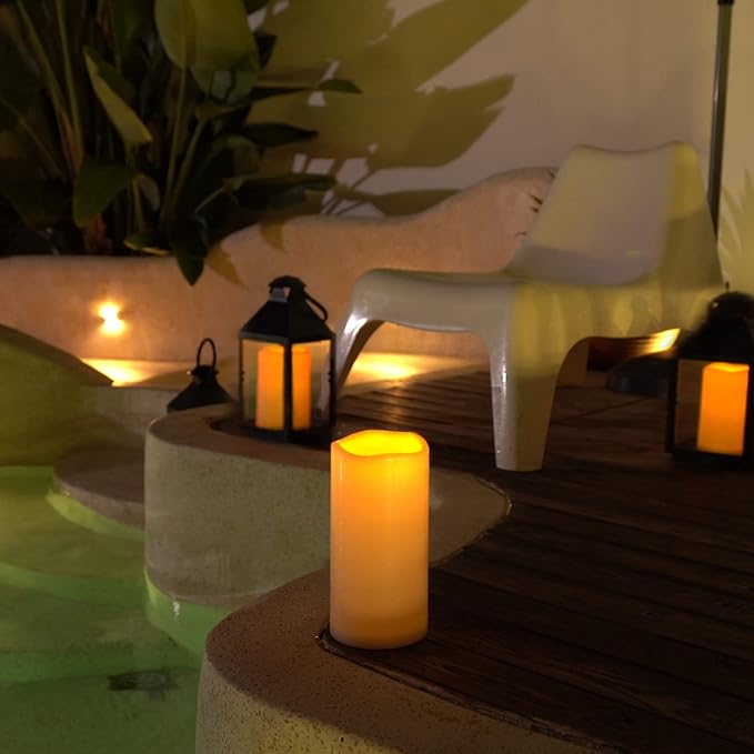 5plots 4" x 8" Single Waterproof Outdoor Flameless Candles, Battery Operated Flickering LED Pillar Candles with Remote and Timers for Indoor Outdoor Lanterns, Long Lasting, Large-Ruum Studio Home