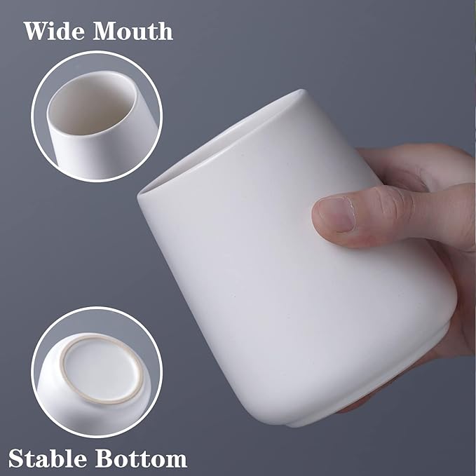 White Toothbrush Holder for Bathroom - Ceramic Tooth Brushing Holders, Toothbrush Cup & Toothpaste Organizer for Bathroom Countertop, Makeup Brush Holder, Pen Holder for Home Desktop Storage-Ruum Studio Home