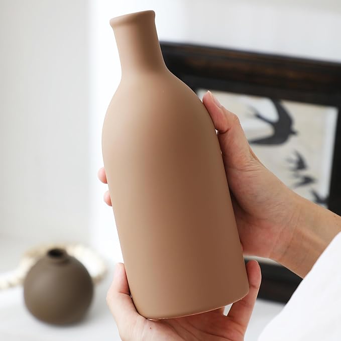 Ceramic Vase Set of 3, Vases Home Decor Rustic Farmhouse Decorative Vase Pottery Vases for Bouquet Pampas Grass Dried Fresh Flowers, Table Living Room Kitchen Bedroom Bathroom - Brown-Ruum Studio Home